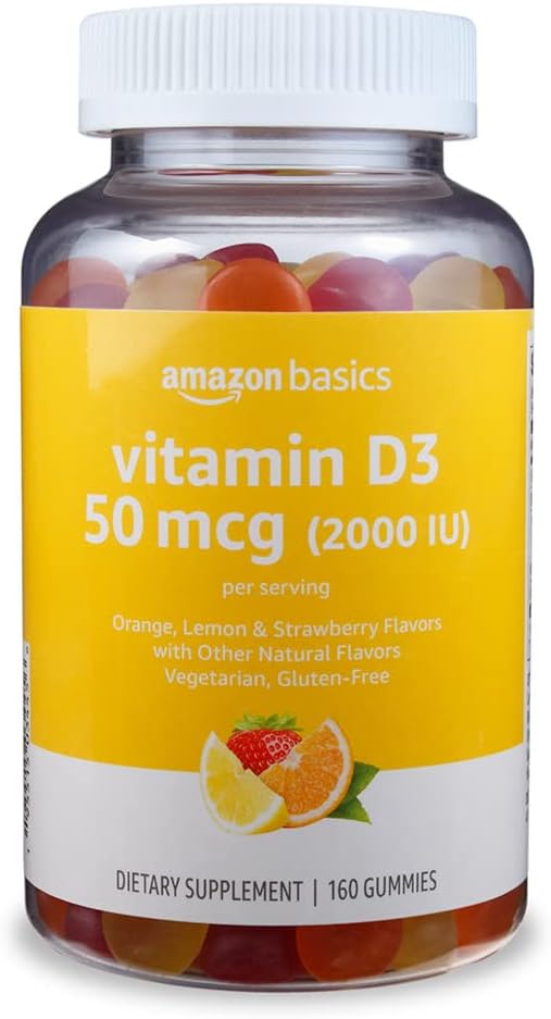 Vitamin D3 2000 IU Gummies, Orange, Lemon & Strawberry, 160 Count (2 per Serving) (Previously Solimo)