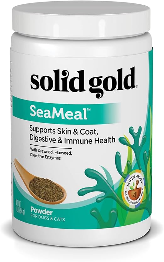 Solid Gold SeaMeal Multivitamin for Cats & Dogs - Kelp Powder Cat & Dog Supplement - Omega 3 & Digestive Enzymes for Skin & Coat, Gut + Immune Support - 1 LB