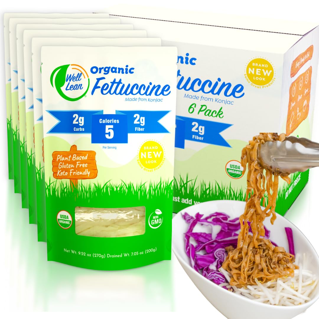 "Well Lean Organic Fettucortcine: Premium Konjac Pasta, Keto-Friendly, Zero Net Carb, Ready to Eat - 6 Pack, 57.1 oz"