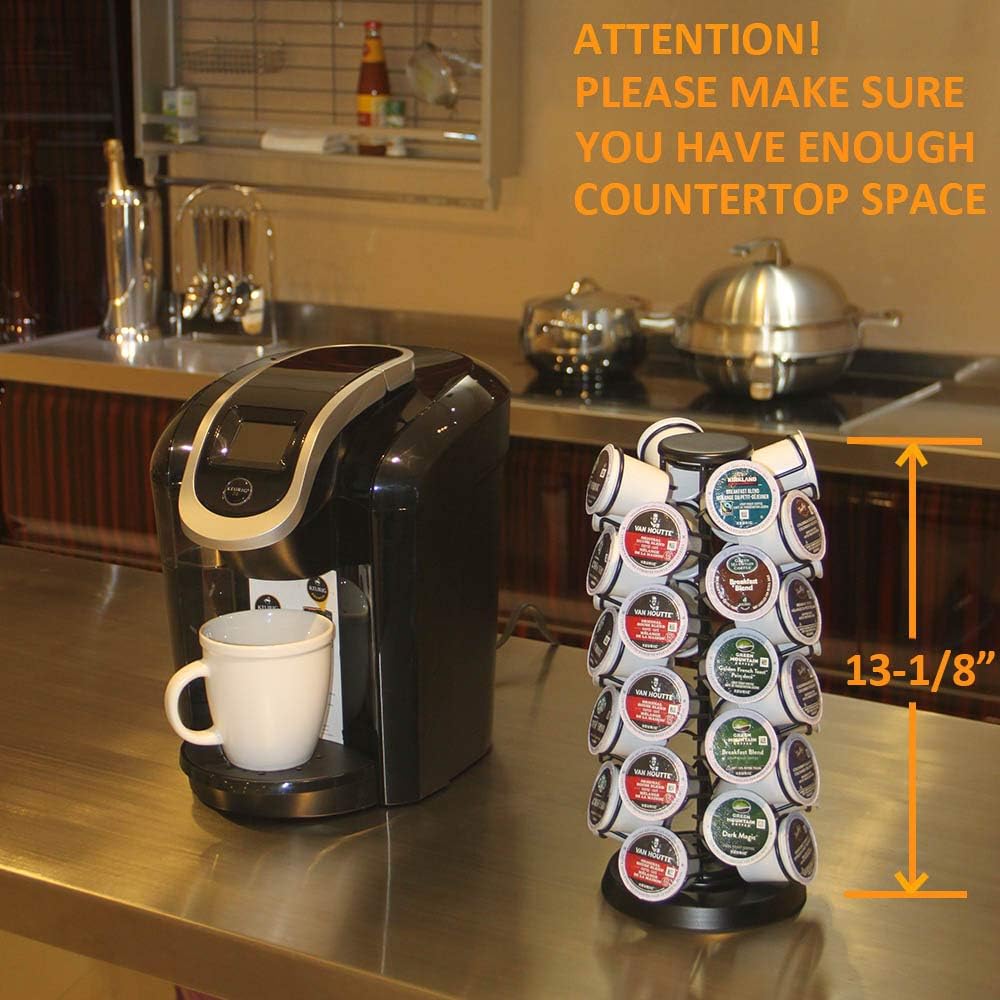 "K Cups Holder - Coffee Pods Storage Organizer Stand - All-in-One Piece, No Assembly Required. 40 Pods Capacity, Black."