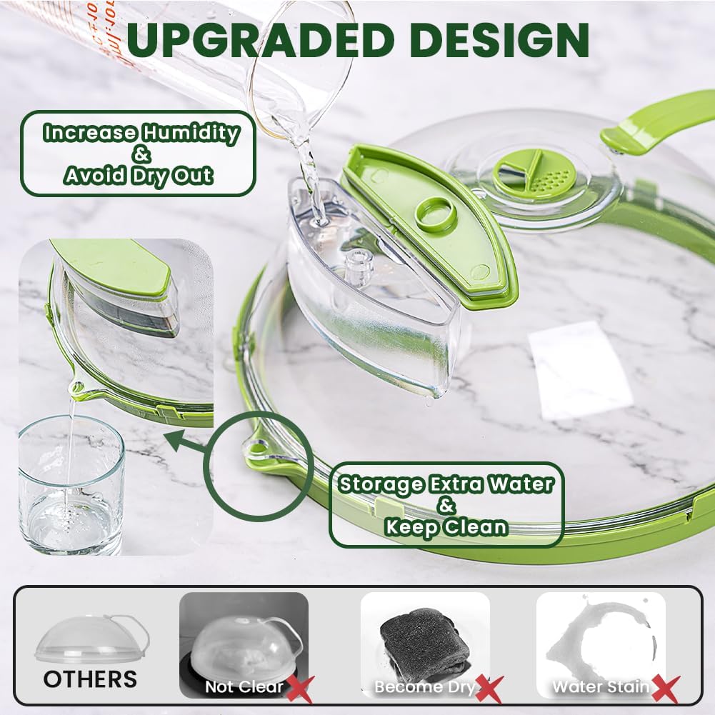 Gracenal Microwave Cover for Food, Clear Microwave Splatter Cover with Water Steamer and Handle, 10 Inch Plate Covers, Kitchen Gadgets and Accessories, House Essentials for Christmas Gifts, Green