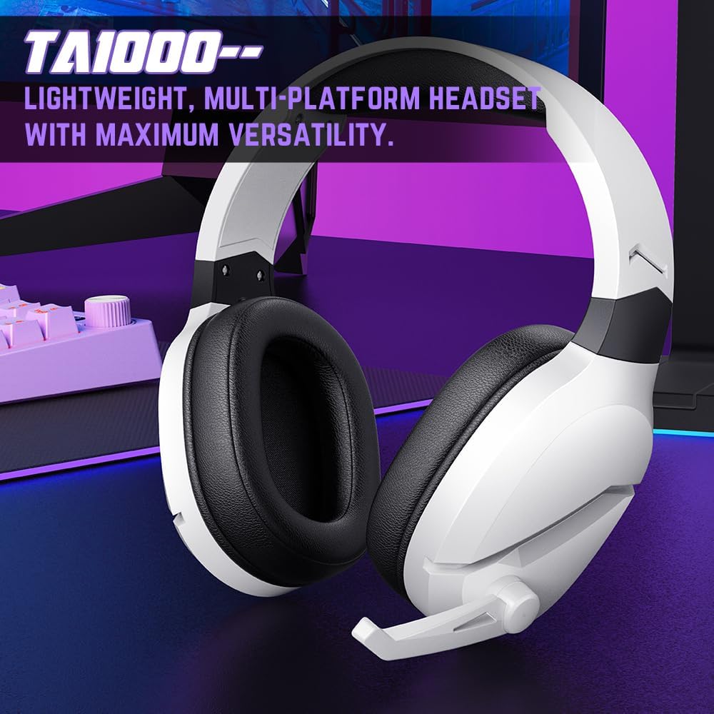 WolfLawS TA1000 Gaming Headset for Xbox Series X/S, Xbox One, PS5, PS4, PC, Switch & Mobile with Removable Mic, Bass Surround Sound, Memory Foam Ear Pads