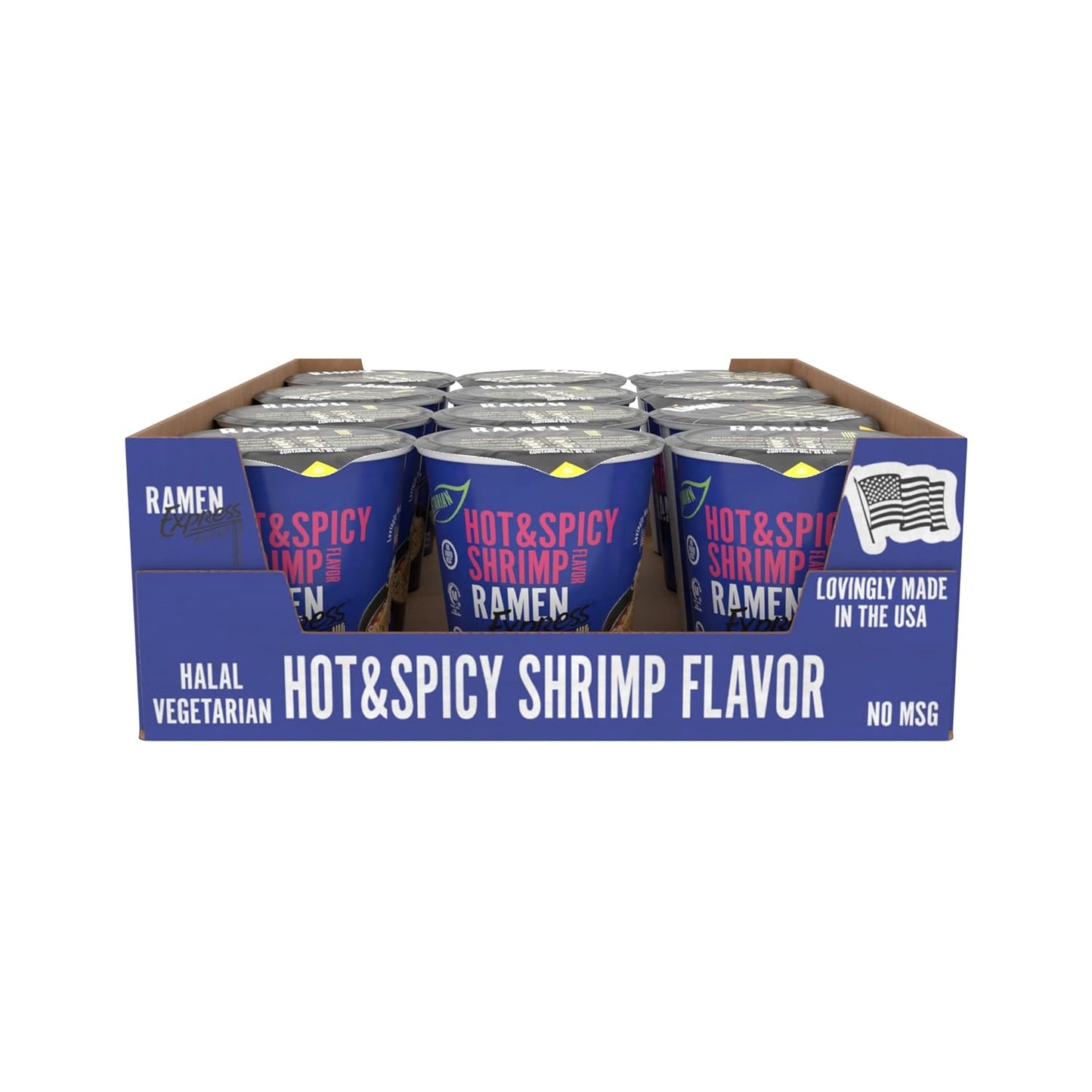 "Chef Woo's Spicy Shrimp Ramen Cup: 12-Pack, Vegetarian, No MSG, Halal, Egg-Free, Dairy-Free"
