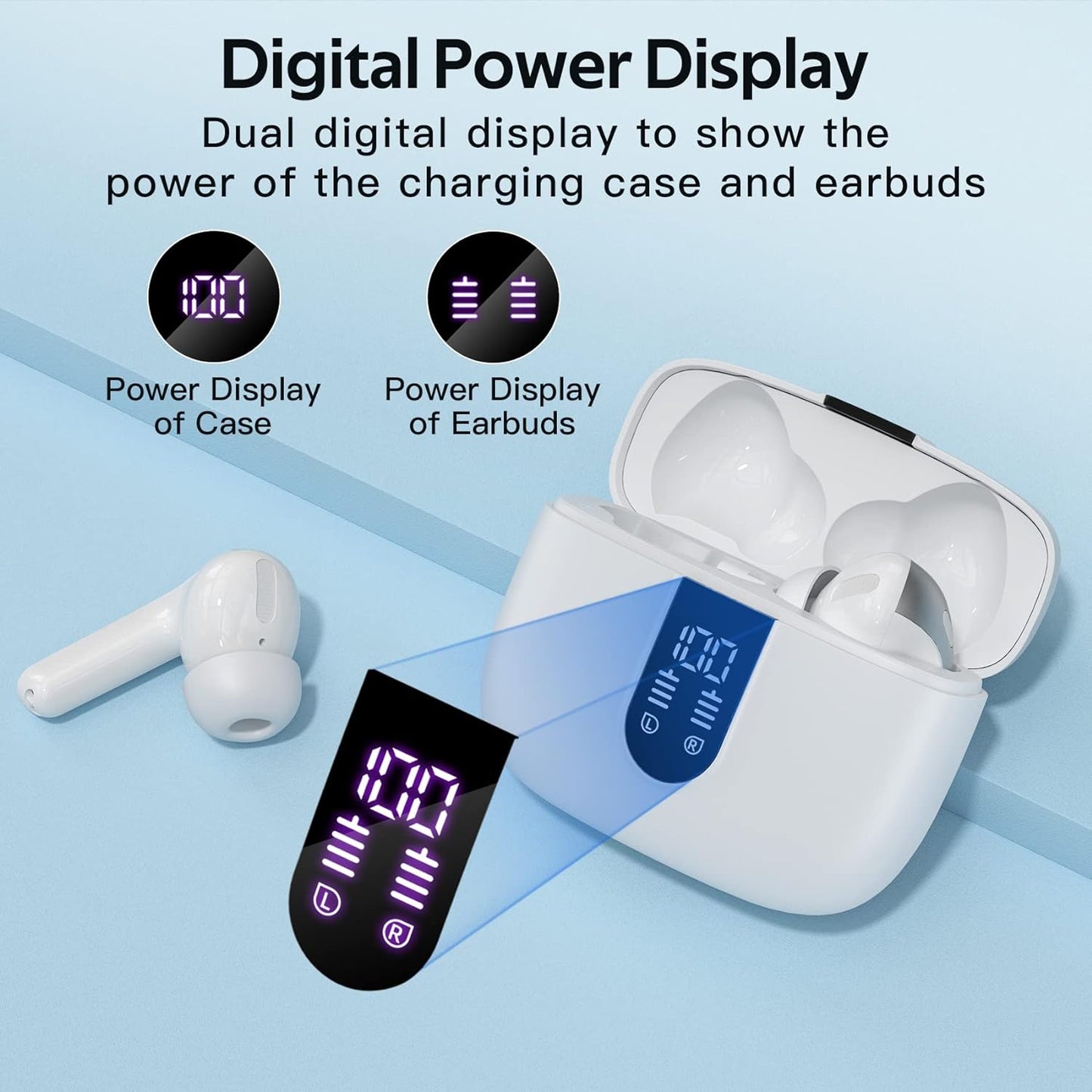 TAGRY Bluetooth Headphones True Wireless Earbuds 60H Playback LED Power Display Earphones with Wireless Charging Case IPX5 Waterproof in-Ear Earbuds with Mic for TV Smart Phone Laptop Computer Sports