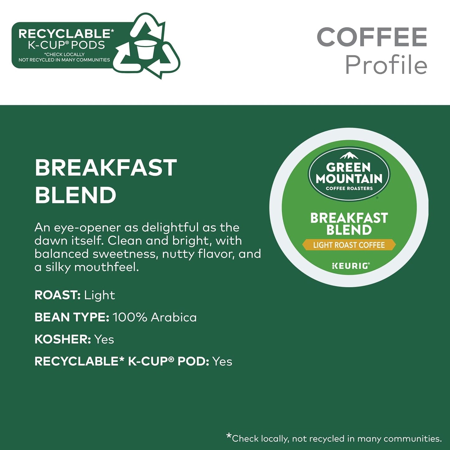 Green Mountain Coffee Roasters Breakfast Blend Single-Serve Keurig K-Cup Pods, Light Roast Coffee, 24 Count (Pack of 4)