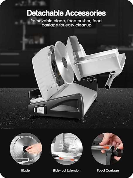 Meat Slicer Electric Deli Food Slicer with Child Lock Protection, Removable 7.5’’ Stainless Steel Blade and Food Carriage, Adjustable Thickness Food Slicer Machine for Meat, Cheese, Bread(150W)