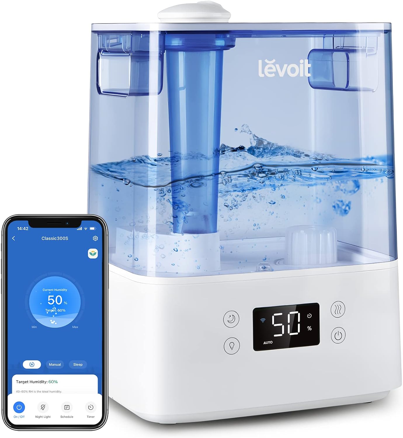 "LEVOIT 6L Cool Mist Humidifier with Essential Oil Diffuser - Smart App & Voice Control, Rapid Humidification, Auto Mode, Quiet Sleep Mode (Gray)"