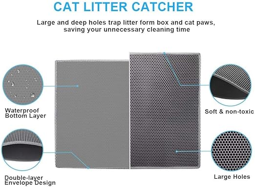 Pieviev Cat Litter Mat Double Layer Waterproof Urine Proof Trapping Mat 1 Pack (Gray, 24x15 Inch (Pack of 1))