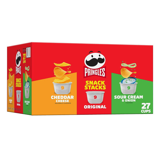Pringles Potato Crisps Chips, Lunch Snacks, On-the-Go Snacks, Snack Stacks, Variety Pack, 19.3oz Box (27 Cups)
