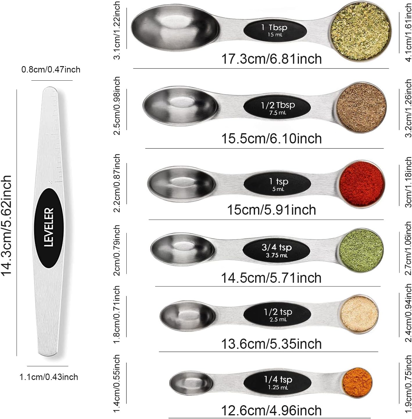 Magnetic Measuring Spoons Set Stainless Steel with Leveler, Stackable Metal Tablespoon Measure Spoon for Baking, Cups and Spoon Set Kitchen Gadgets Apartment Essentials Fits in Spice Jars