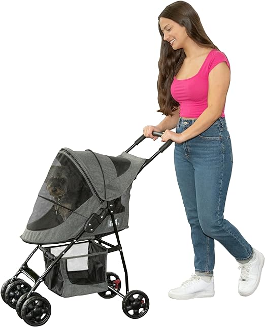 Pet Gear Happy Trails Lite Pet Stroller for Cats/Dogs, Zipper Entry, Easy Fold with Removable Liner, Safety Tether, Storage Basket