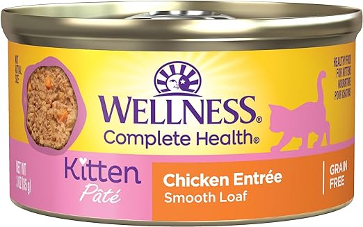 Wellness Complete Health Grain-Free Chicken Entrée Wet Kitten Food - Natural Ingredients with Real Chicken, Brain Development DHA, Essential Fatty Acids and Eye Health Taurine, 3oz Cans (24 Pack)