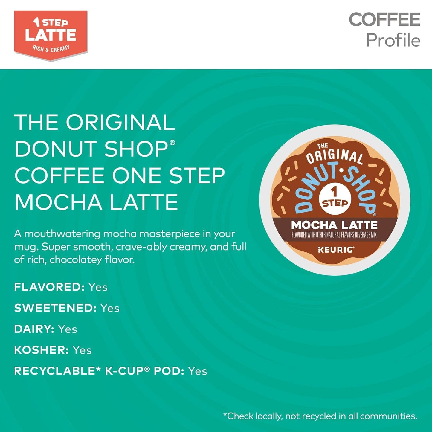 The Original Donut Shop Mocha Latte, Single-Serve Keurig K-Cup Pods, Flavored Coffee Pods, 20 Count