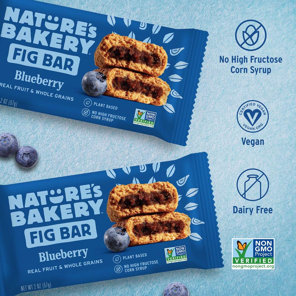 Nature’s Bakery Whole Wheat Fig Bars, Blueberry, Real Fruit, Vegan, Non-GMO, Snack bar, Twin packs- 12 count