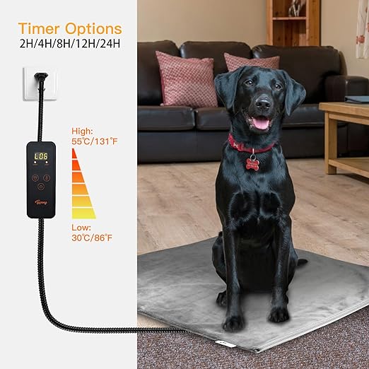 Toozey Pet Heating Pad, 6 Adjustable Temperature Dog Cat Heating Pad with Timer, Indoor Pet Heating Pads for Cats Dogs with Chew Resistant Cord, Electric Pads for Dogs Cats, Pet Heated Mat