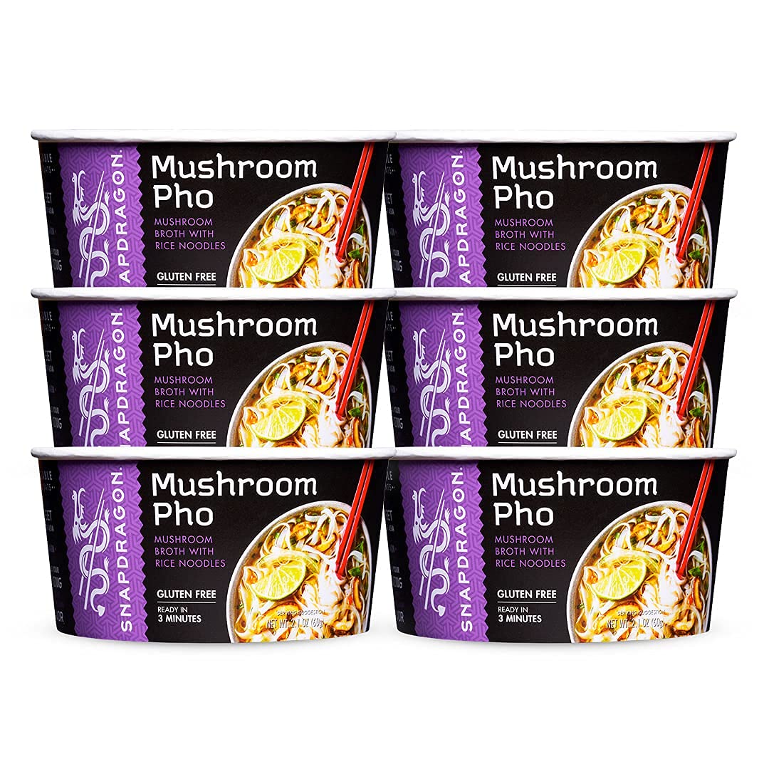 Snapdragon Vietnamese Mushroom Pho Instant Noodle Bowls | Mushroom Flavor Broth with Rice Noodles | Gluten Free | No Artificial Flavors | No MSG Added | 2.1 oz (6 Pack)