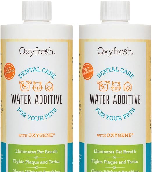 Oxyfresh Premium Pet Dental Care Solution Pet Water Additive: Best Way to Eliminate Bad Dog Breath and Cat Bad Breath - Fights Tartar & Plaque - So Easy, Just Add to Water! Vet Recommended 2 Pack