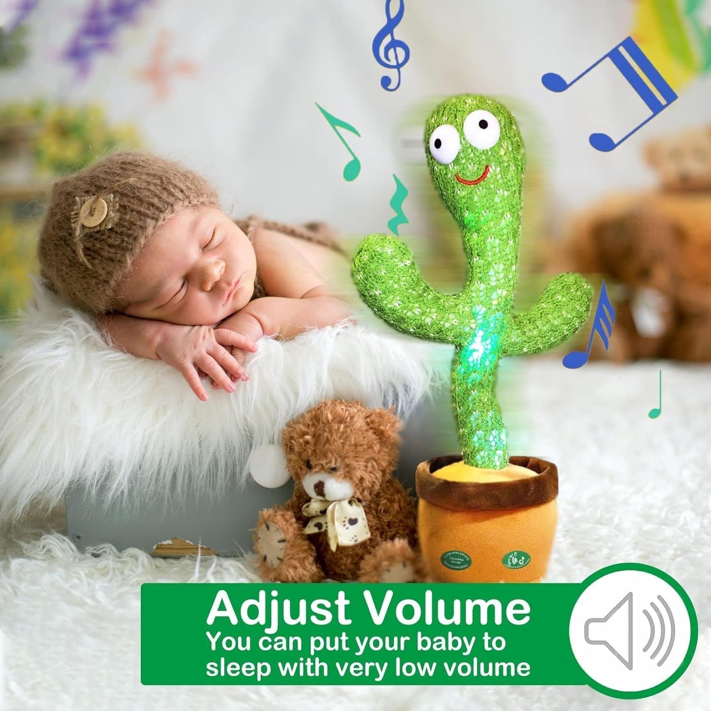 Pbooo Dancing Cactus Mimicking Toy,Talking Repeat Singing Sunny Cactus Toy 120 Pcs Songs for Baby 15S Record Your Sound Sing+Dancing+Recording+LED