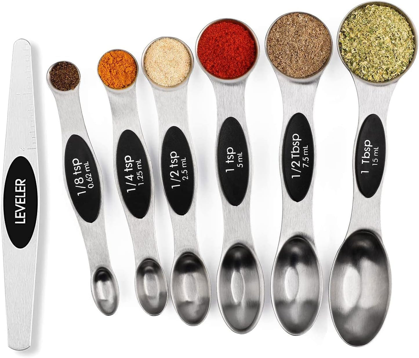 Magnetic Measuring Spoons Set Stainless Steel with Leveler, Stackable Metal Tablespoon Measure Spoon for Baking, Cups and Spoon Set Kitchen Gadgets Apartment Essentials Fits in Spice Jars
