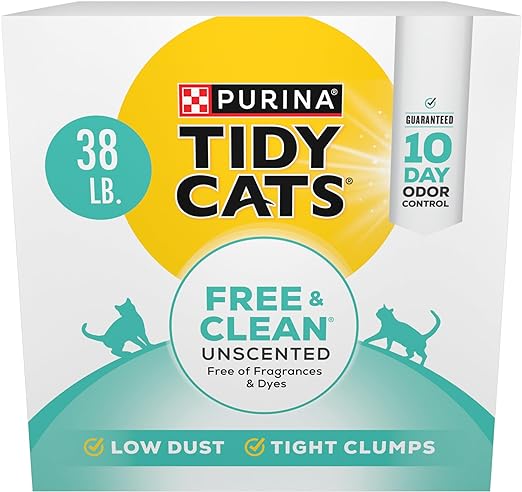 Purina Tidy Cats Clumping Cat Litter, Free & Clean Unscented Multi Cat Litter - 38 lb. Box