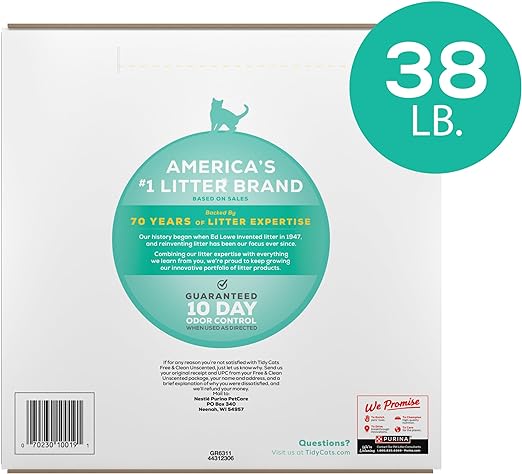 Purina Tidy Cats Clumping Cat Litter, Free & Clean Unscented Multi Cat Litter - 38 lb. Box