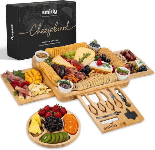 "SMIRLY Charcuterie Boards Gift Set - Large Bamboo Cheese Board Set. Unique Christmas and Housewarming Gifts for Couples, New Home, and Bridal Shower."