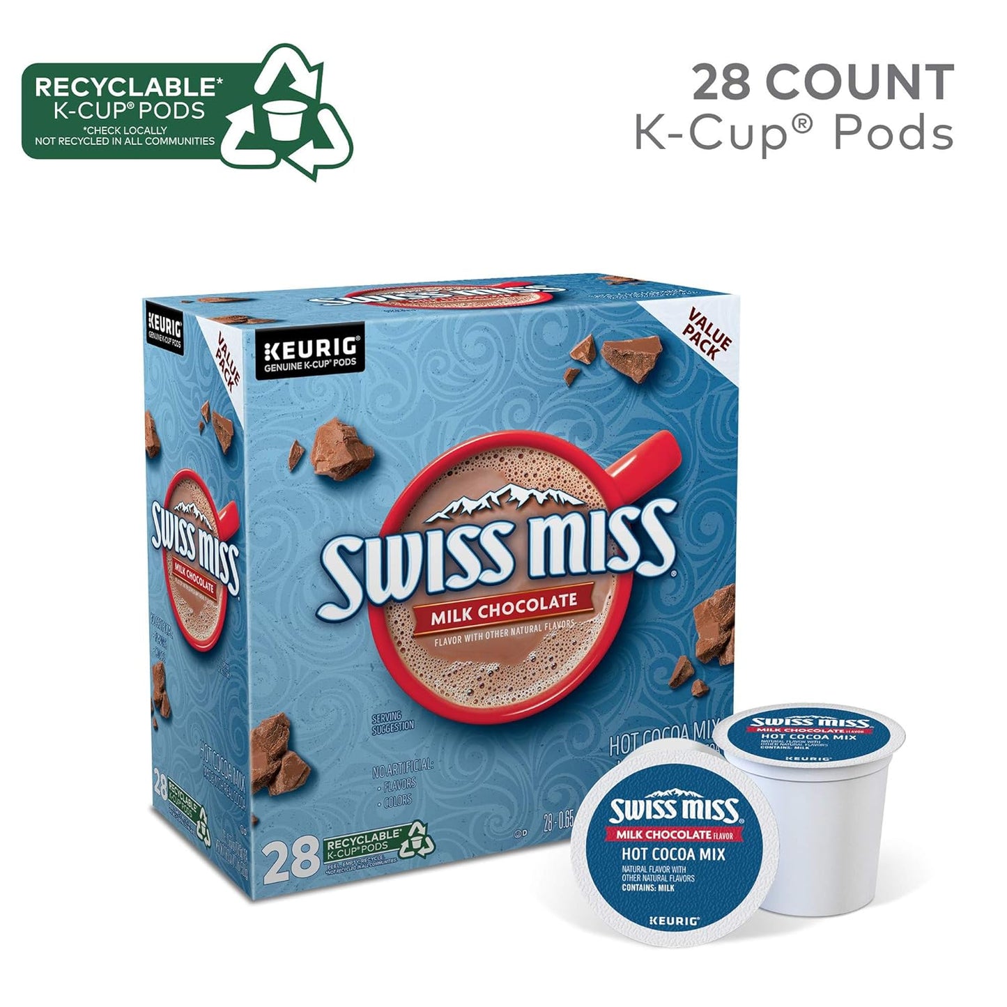 Swiss Miss Milk Chocolate Hot Cocoa Keurig Single-Serve K Cup Pods, 28 Count