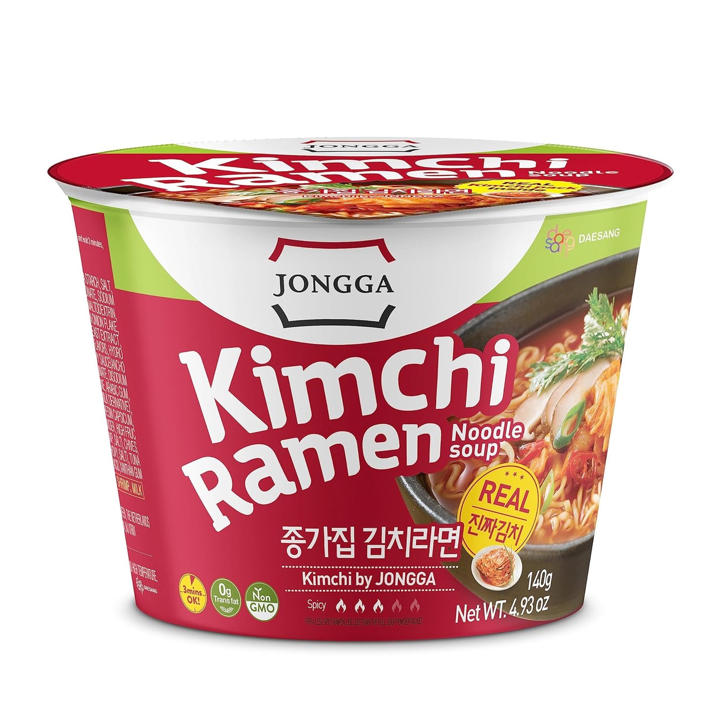 JONGGA Kimchi Ramen with Real Kimchi, Korean Instant Spicy Cup Noodle, Best Tasting Bowl Soup, Hot and Savory Broth Perfect for Hangover, Made with Authentic Kimchi, Ready to Eat, 0 Trans-Fat, Non-GMO, Ready in 3 Min (Pack of 6)