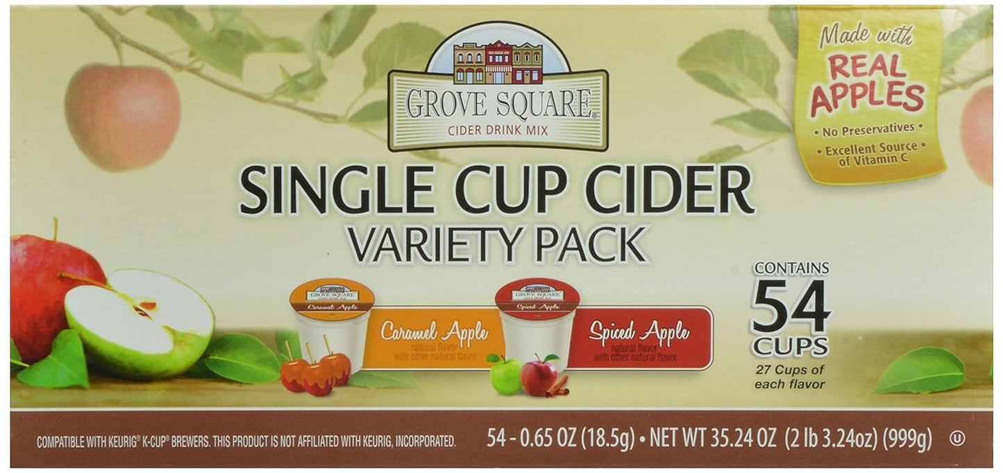Grove Square Cider Pods, Variety Pack, Single Serve (Pack of 54) (Packaging May Vary)