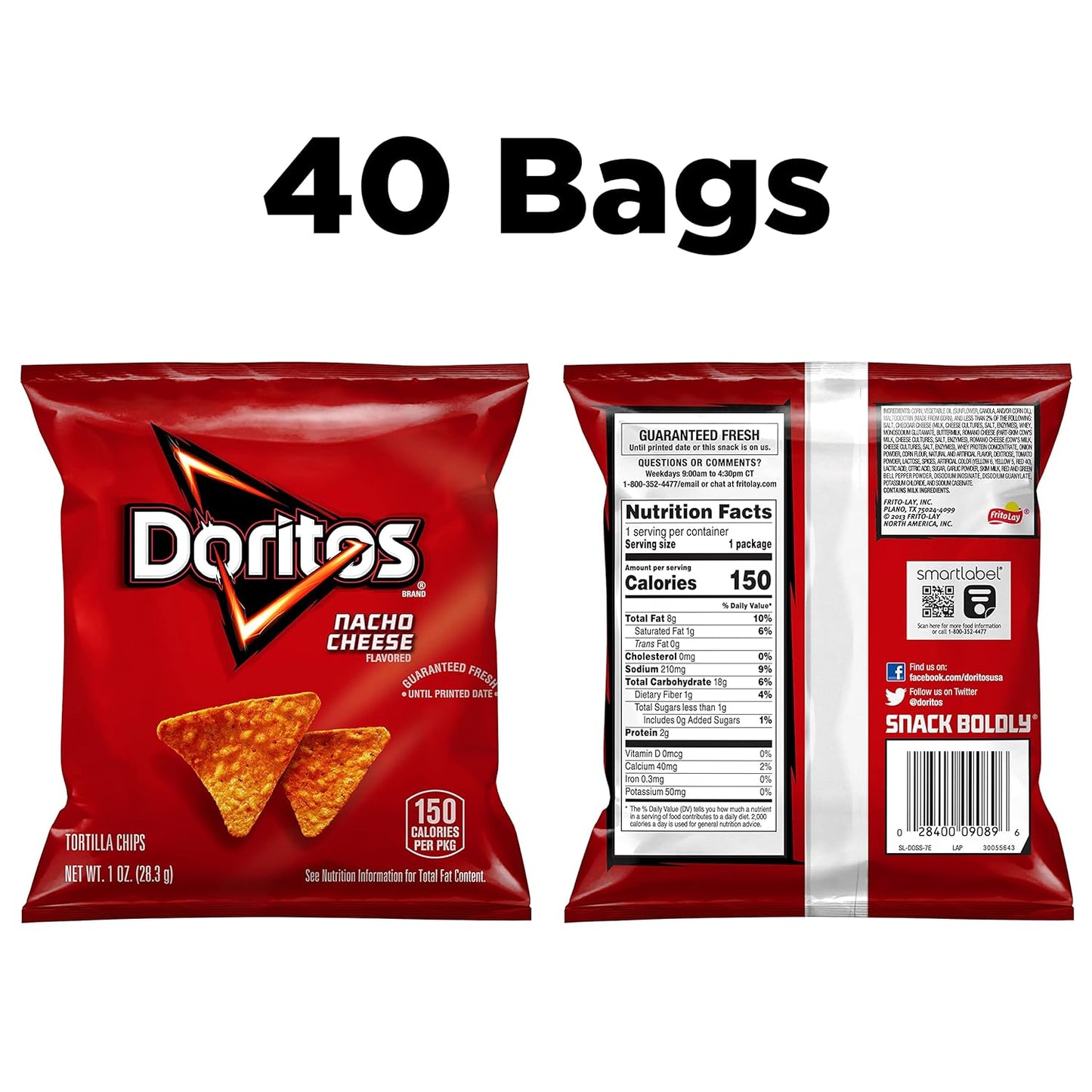 Doritos Nacho Cheese Flavored Tortilla Chips, 1oz Bags (40 Pack)