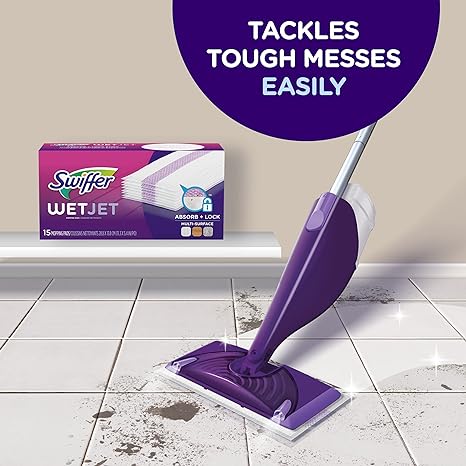 Swiffer WetJet Hardwood and Floor Spray Mop Cleaner Starter Kit, Includes: 1 Power Mop, 10 Pads, Cleaning Solution, Batteries