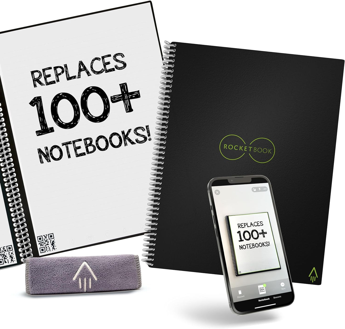 Rocketbook Core Reusable Smart Notebook | Innovative, Eco-Friendly, Digitally Connected Notebook with Cloud Sharing Capabilities | Dotted, 8.5" x 11", 32 Pg, Infinity Black, with Pen, Cloth, and App Included