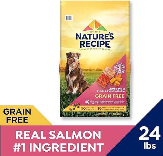 Nature′s Recipe Dry Dog Food, Grain Free Salmon, Sweet Potato & Pumpkin Recipe, 24 lb. Bag