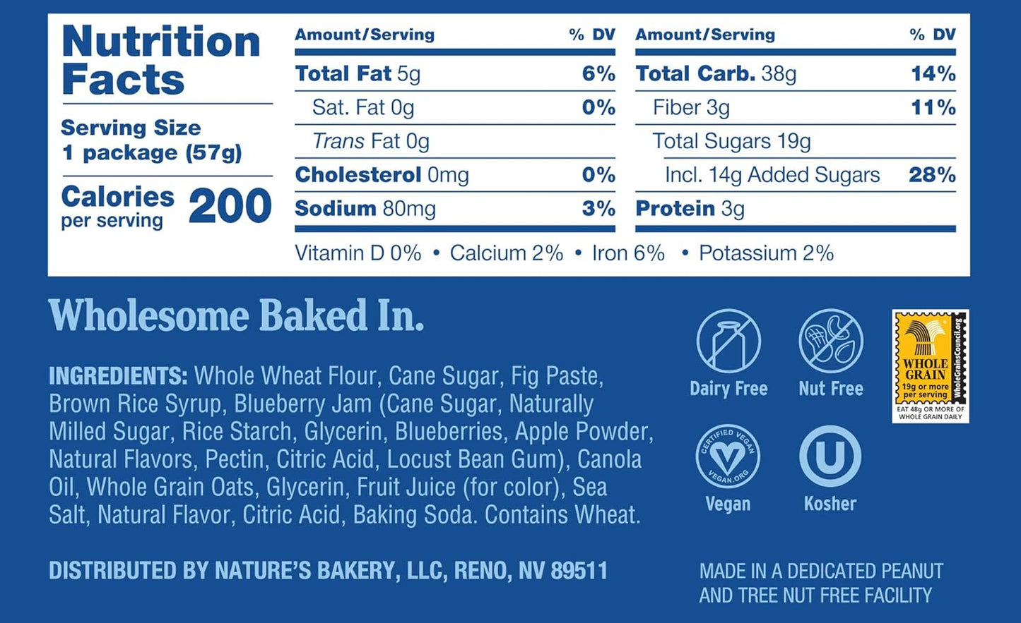 Nature’s Bakery Whole Wheat Fig Bars, Blueberry, Real Fruit, Vegan, Non-GMO, Snack bar, Twin packs- 12 count