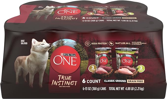 "Purina ONE True Instinct Grain-Free Dog Food Variety Pack - Turkey, Venison, Chicken, Duck (6 cans, 13 oz. each)"
