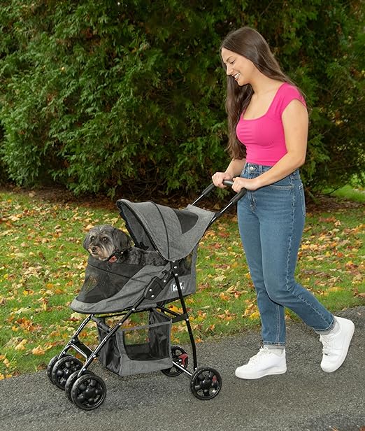 Pet Gear Happy Trails Lite Pet Stroller for Cats/Dogs, Zipper Entry, Easy Fold with Removable Liner, Safety Tether, Storage Basket