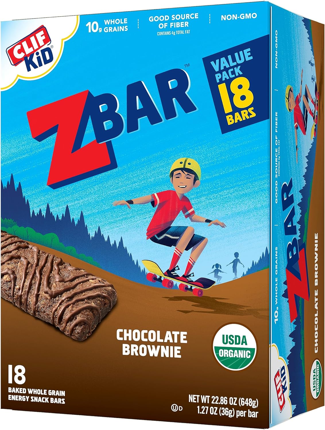 CLIF Kid Zbar - Chocolate Brownie - Soft Baked Whole Grain Snack Bars - USDA Organic - Non-GMO - Plant-Based - 1.27 oz. (18 Pack)