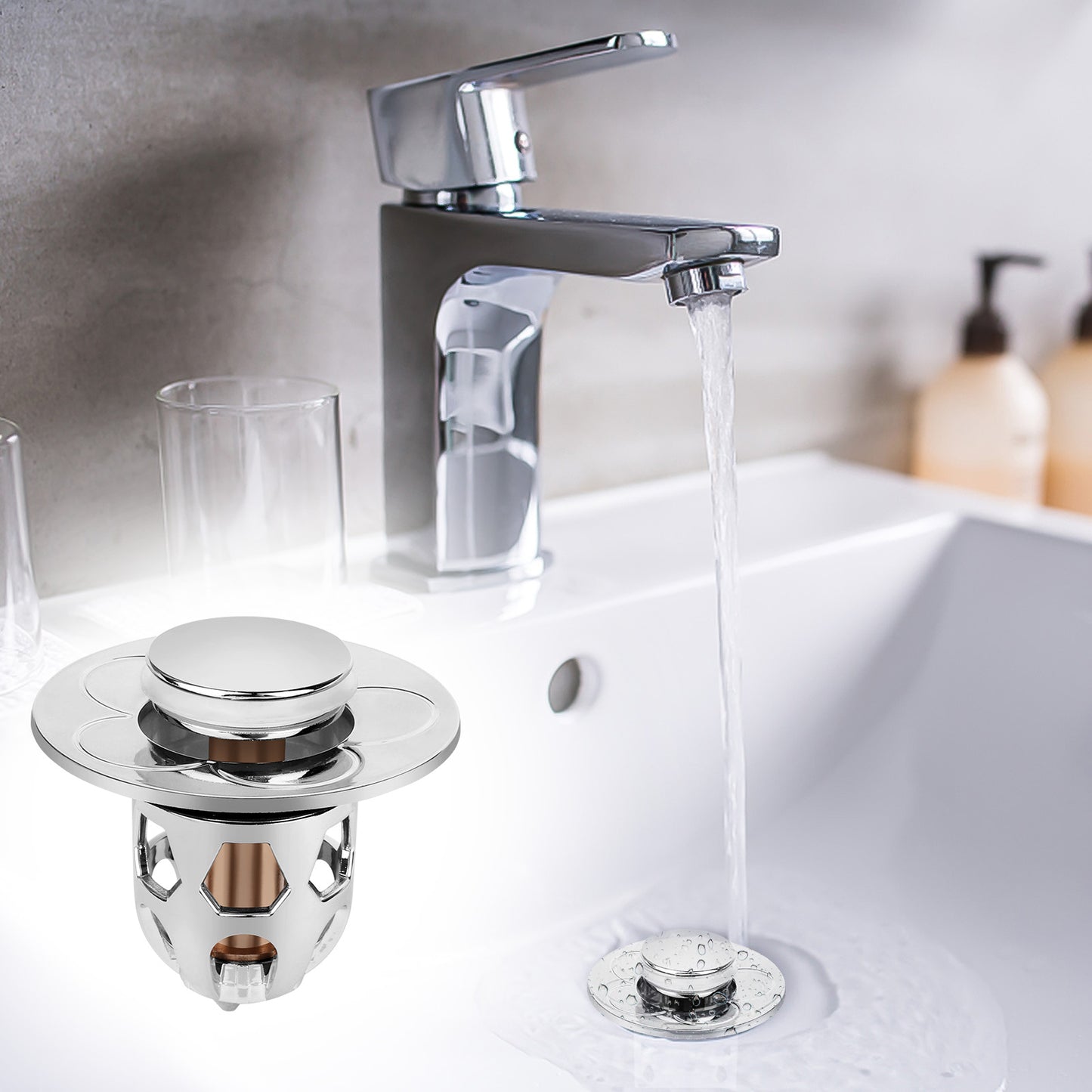 Universal Bathroom Sink Stopper Drain Filter Wash Basin Core Bounce Pop Up Plug
