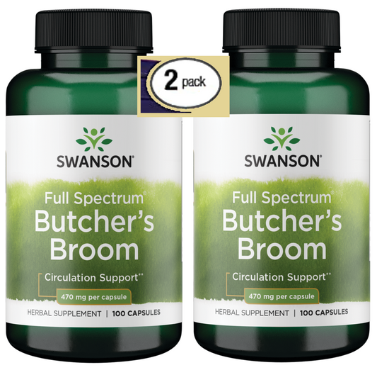 2 Pack Butcher's Broom 470 mg 200 Caps (2x100) Healthy Circulation Blood Vessels