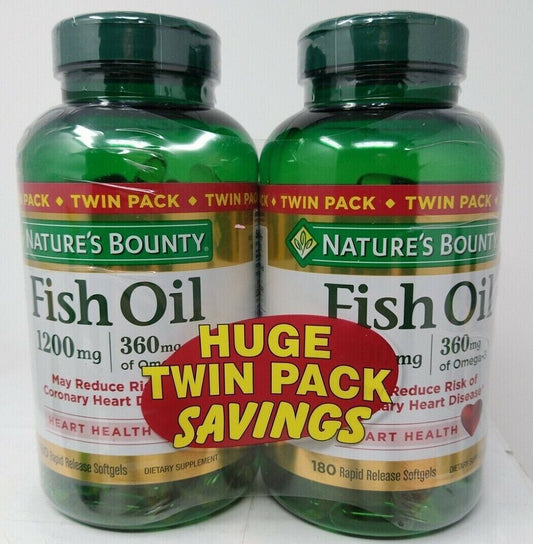 Mercury Free FISH OIL 1200mg 360 (2x180) Softgels Omega-3 360mg NonGMO Exp 11/24