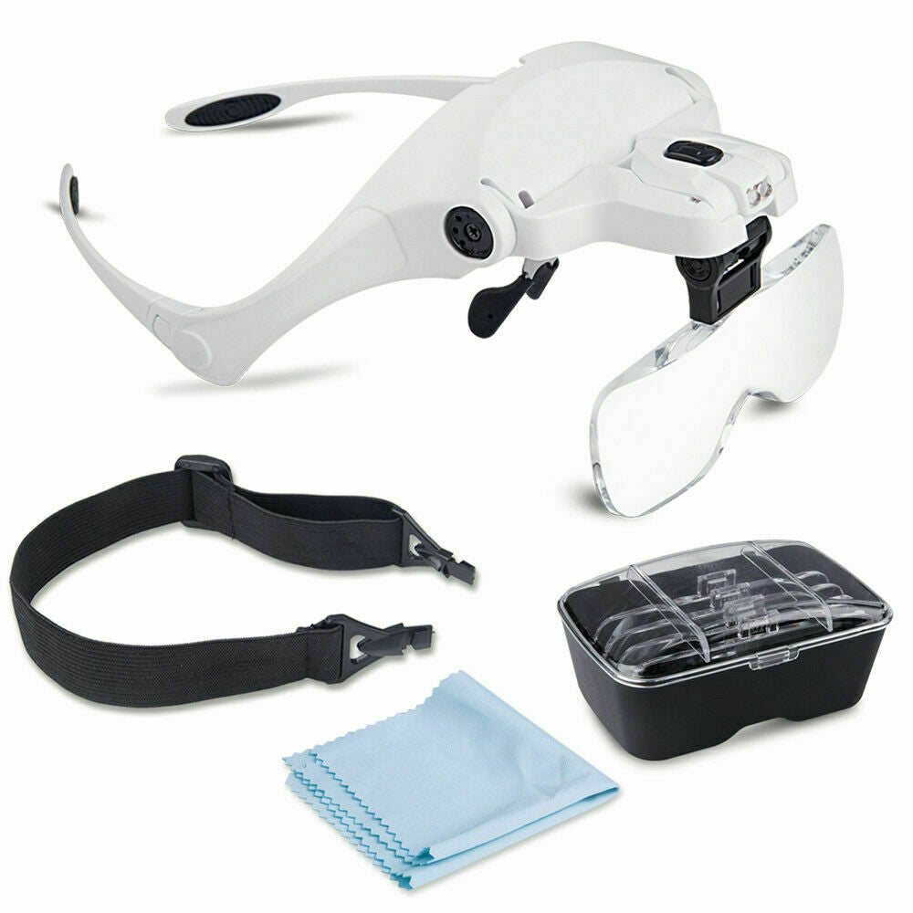 Magnifying Glass LED Light Head Loupe Jeweler Watch Bright Magnifier with 5 Lens
