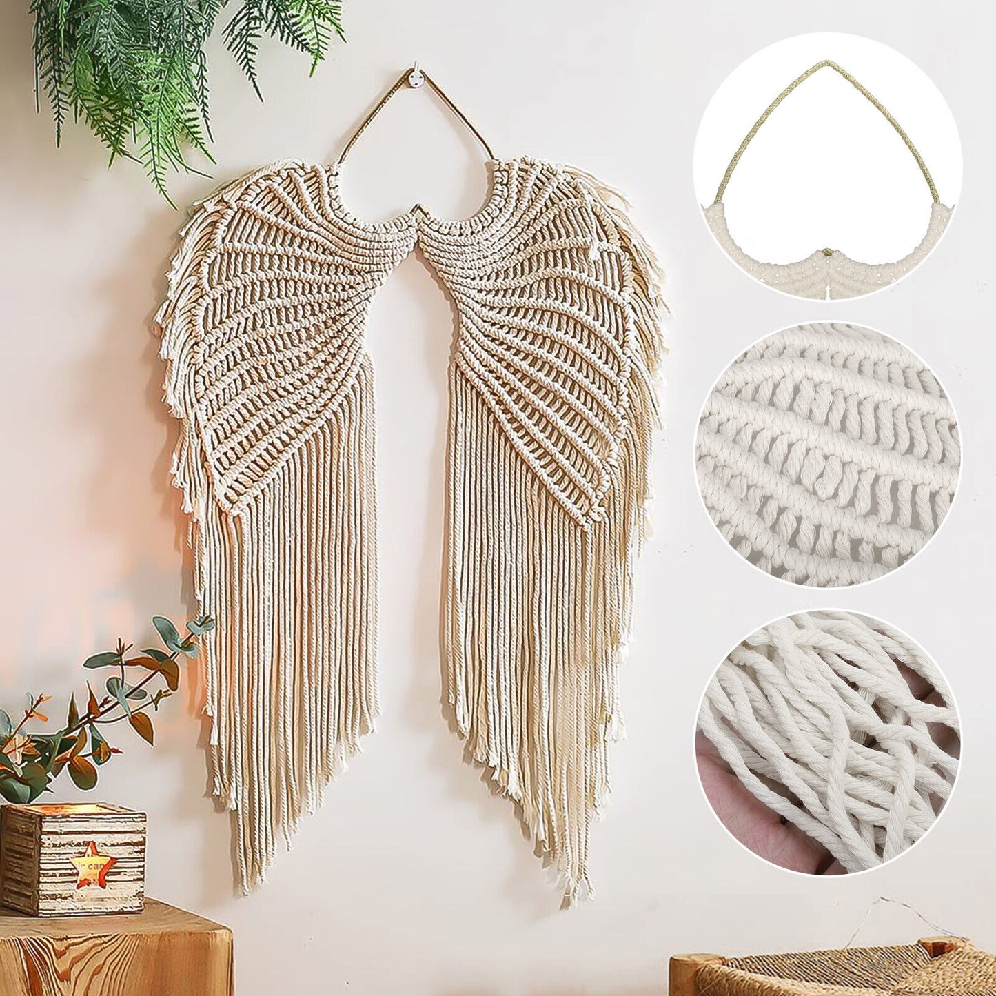 Macrame Boho Tapestry DIY Angel Wing Woven Wall Hanging Home Room Art Decor Gift