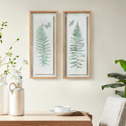 Wood Framed Wall Art,Glass Rustic Rectangle Botanical Home Decor Bedroom 2pcs