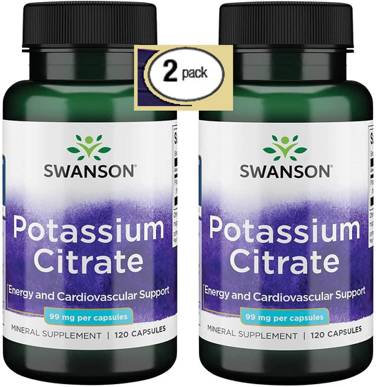 2 Pack Potassium Citrate 240caps (2x120) 99mg For Heart Cardiovascular Kindney