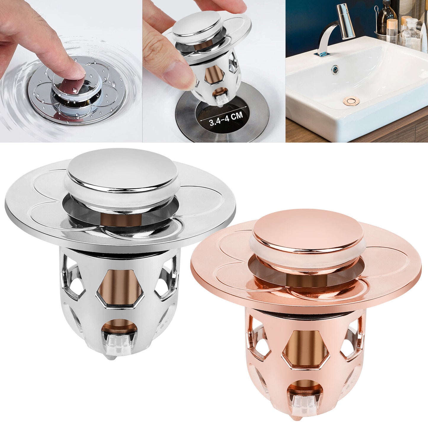Universal Bathroom Sink Stopper Drain Filter Wash Basin Core Bounce Pop Up Plug