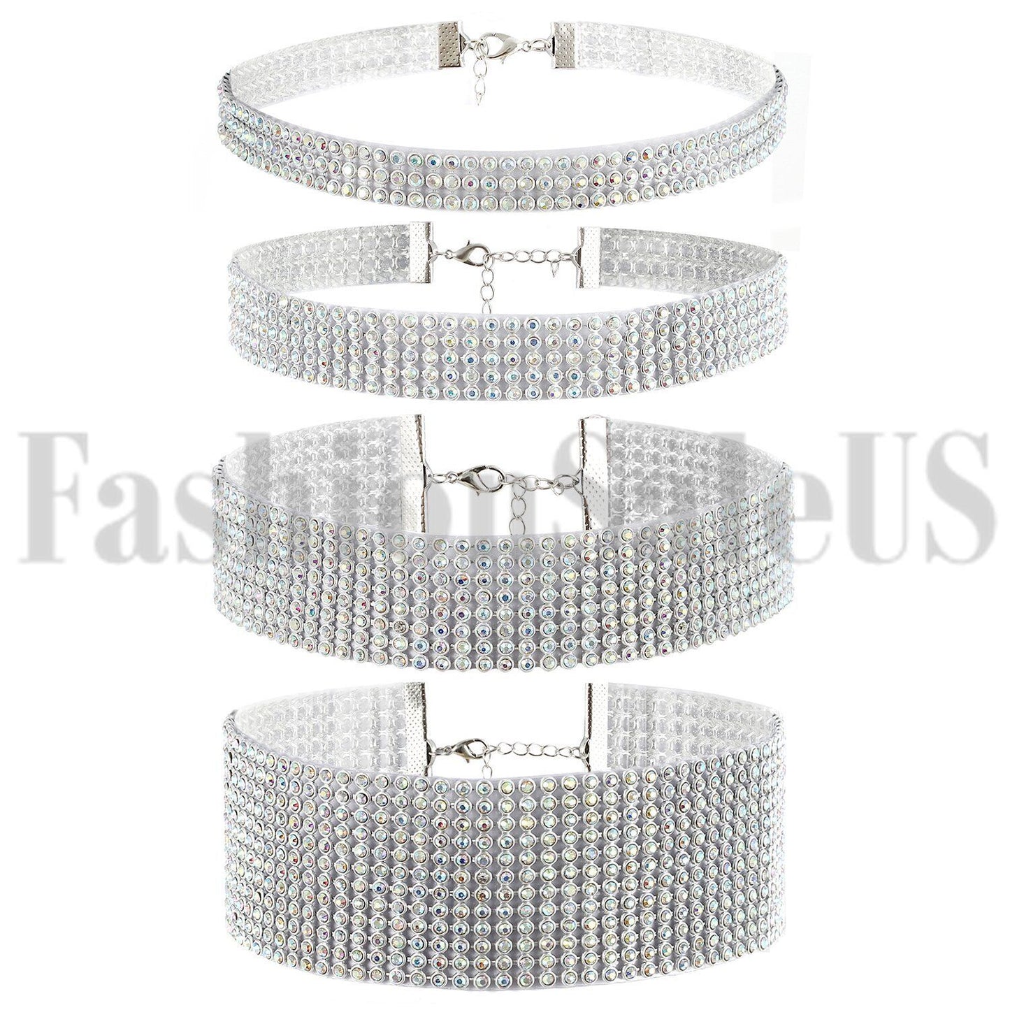 4pcs Women's Ladies Rhinestone Necklace Choker Collar Silver Wedding Party Chain