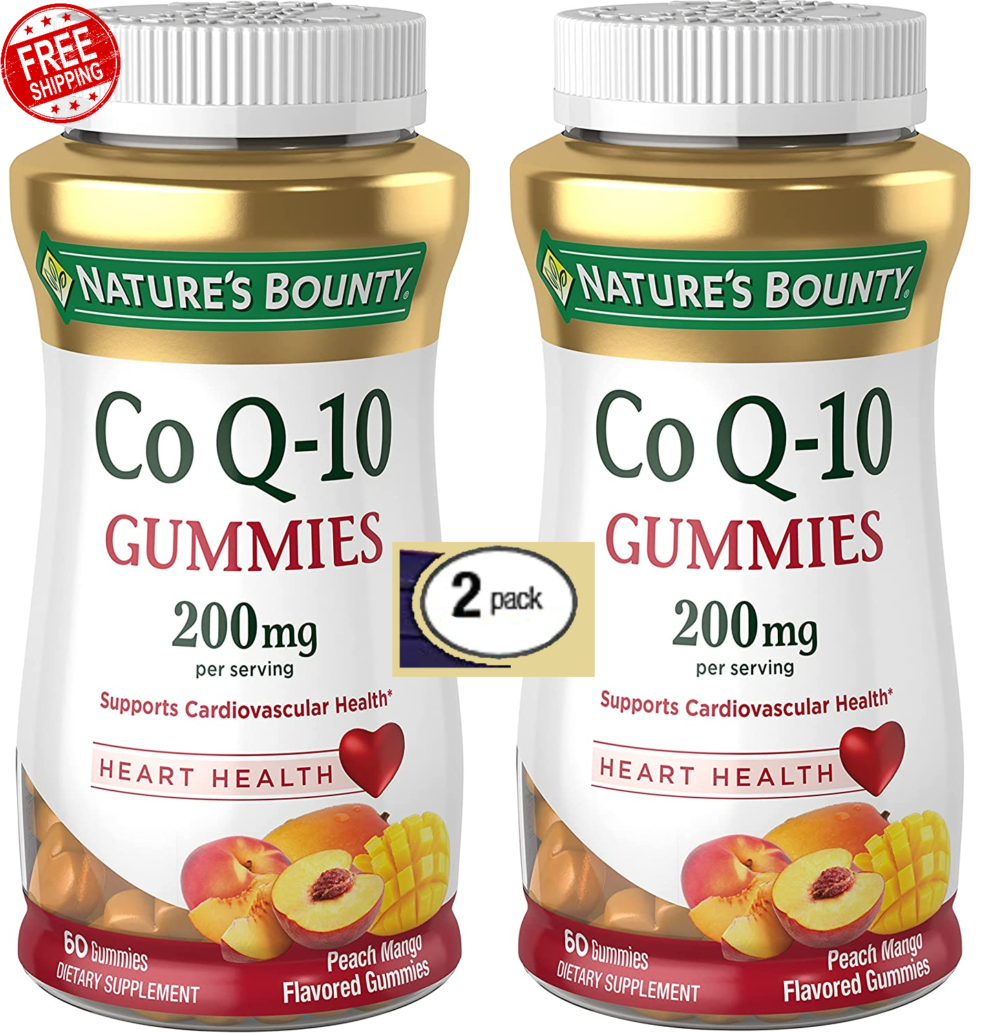 2 Pack CoQ10 Coenzyme 200mg 120 Gummies (2x60) Heart Health, Peach Mango 3/2025