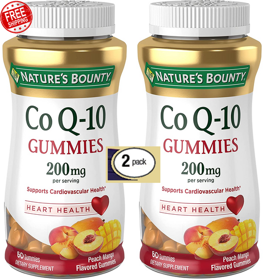 2 Pack CoQ10 Coenzyme 200mg 120 Gummies (2x60) Heart Health, Peach Mango 3/2025