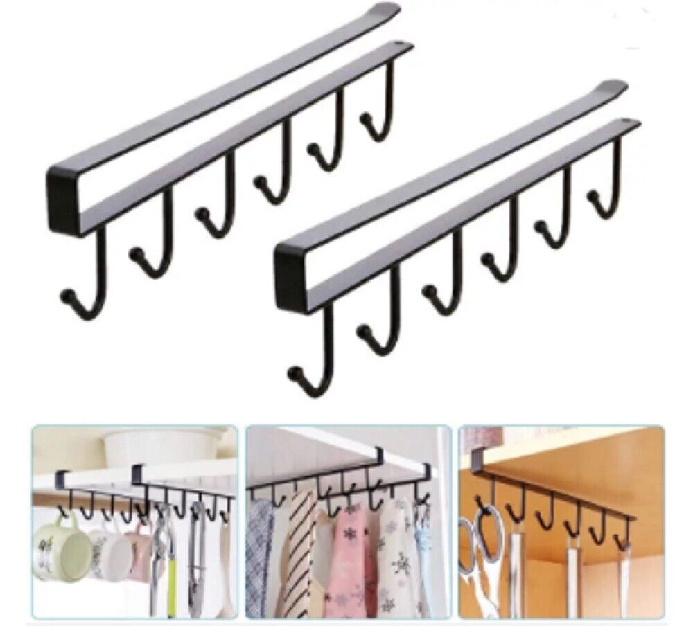 2-Pack Under-Shelf Mug Holder Rack, Kitchen Cabinet Coffee Cup Storage Hooks