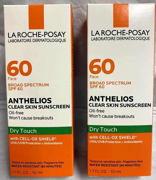 La Roche-Posay Anthelios Sunscreen 2-Pack, Clear Skin, Fast Drying.